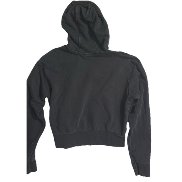 ADIDAS Originals Womens Sz L Black White Logo Cropped Hoodie Sweatshirt Pullover - Picture 5 of 11